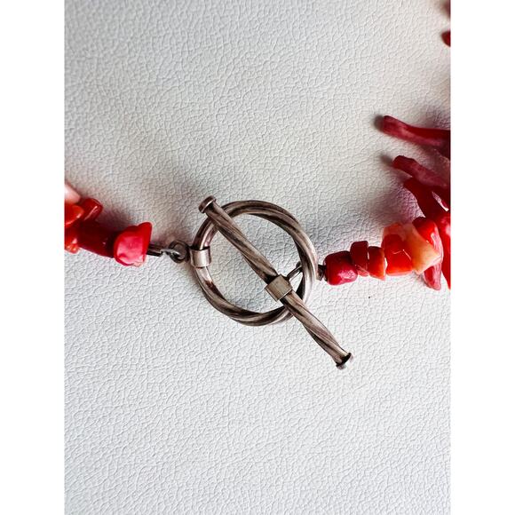 Vintage Sterling Silver Red Coral Branch & Chip Bracelet 7.5” Toggle Clasp Boho - Picture 6 of 7